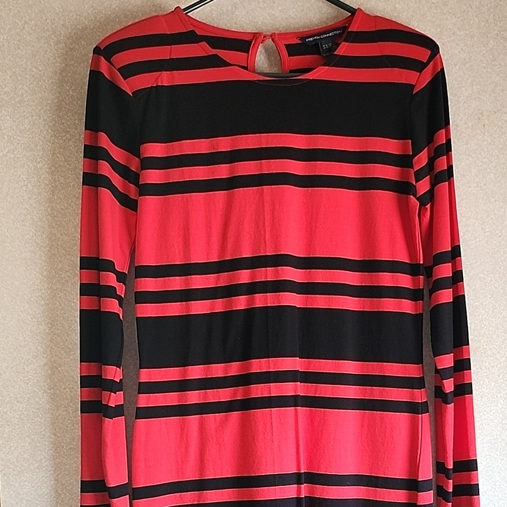 Ann Taylor Red and Black Striped Long Sleeve Top